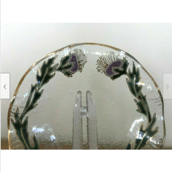 Scottish Thistle Artisan Signed Glass Plate Scalloped Edge Trinket Dish J. Elora - Picture 6 of 6